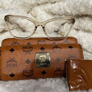 MCM Cream and Brown Cat-Eye Glasses